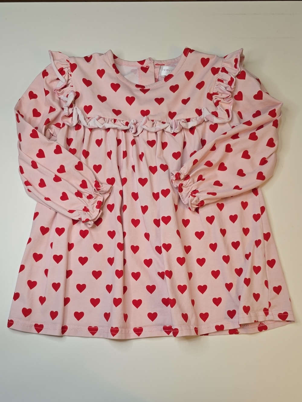 Cecil And Lou Pink Heart Print Ruffle Long Sleeve Top